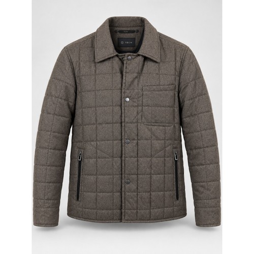Tumi T-Tech Quilted Coat Jacket Men Large Brown Zip Snap Front Fall Winter