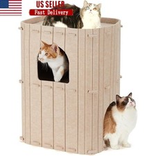 Cozy Cat House Multi Cat Bed Indoor 2-Storey Felt Cat Cave Fun Play Retreat New