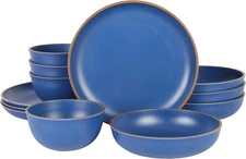 Gibson Home Rockabye 12 Piece Double Bowl Melamine Plastic Dinnerware Set - Matt
