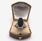33017 Vintage 925 Silver Ottoman Style Black Oval Onyx Statement Ring Size P