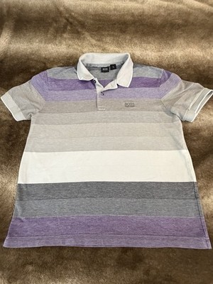 Hugo Boss Polo Shirt Youth Large Striped Gray Purple Boys Short Sleeve