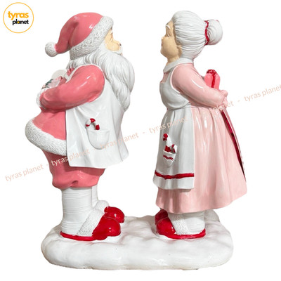 Pink Santa & Mrs Claus Kissing Figurine Candy Cane Aprons Resin Christmas Decor