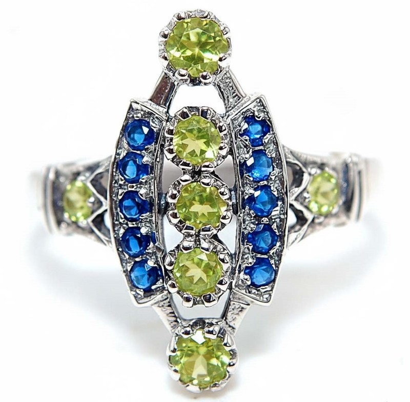 1CT Peridot 925 Solid Sterling Silver Victorian Style Ring Jewelry Sz 8 PC12-2
