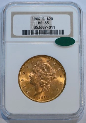 1904 S  Liberty $20 gold NGC MS63 CAC US gold coin  BEAUTY!!