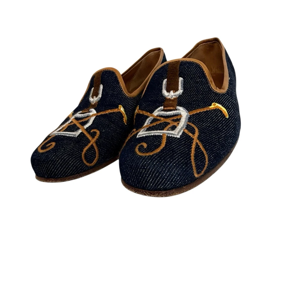 Mocasines polo Stubbs & Wootton negro bordado terciopelo para mujer 6B con caja Foto 4 de 4