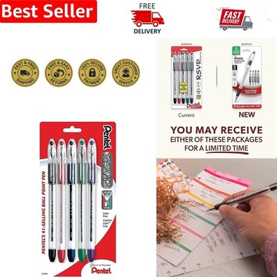 Refillable RSVP 0.7mm Ballpoint Pens - ComfortZone Grip, 5 Assorted Colors