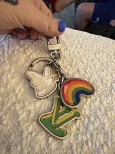 Louis Vuitton Multicolor Rainbow Dove Key Chain Green LV Logo Silver Hardware