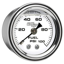 Glowshift Liquid 100 Psi Fuel Pressure White Mechanical Gauge W 90 Fitting 38mm