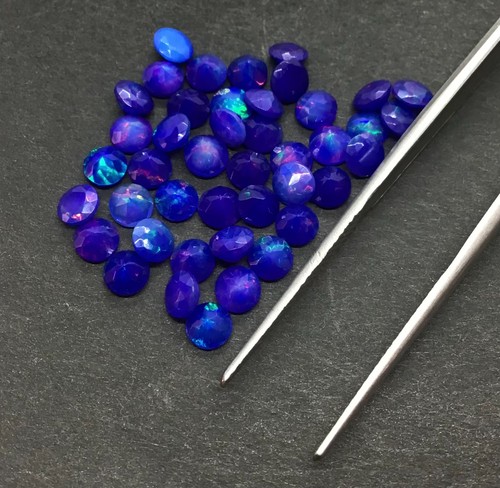 AAA Natural Ethiopian Blue Fire Opal Round Cut Loose Gemstone For All Jewelry - Picture 14 of 19