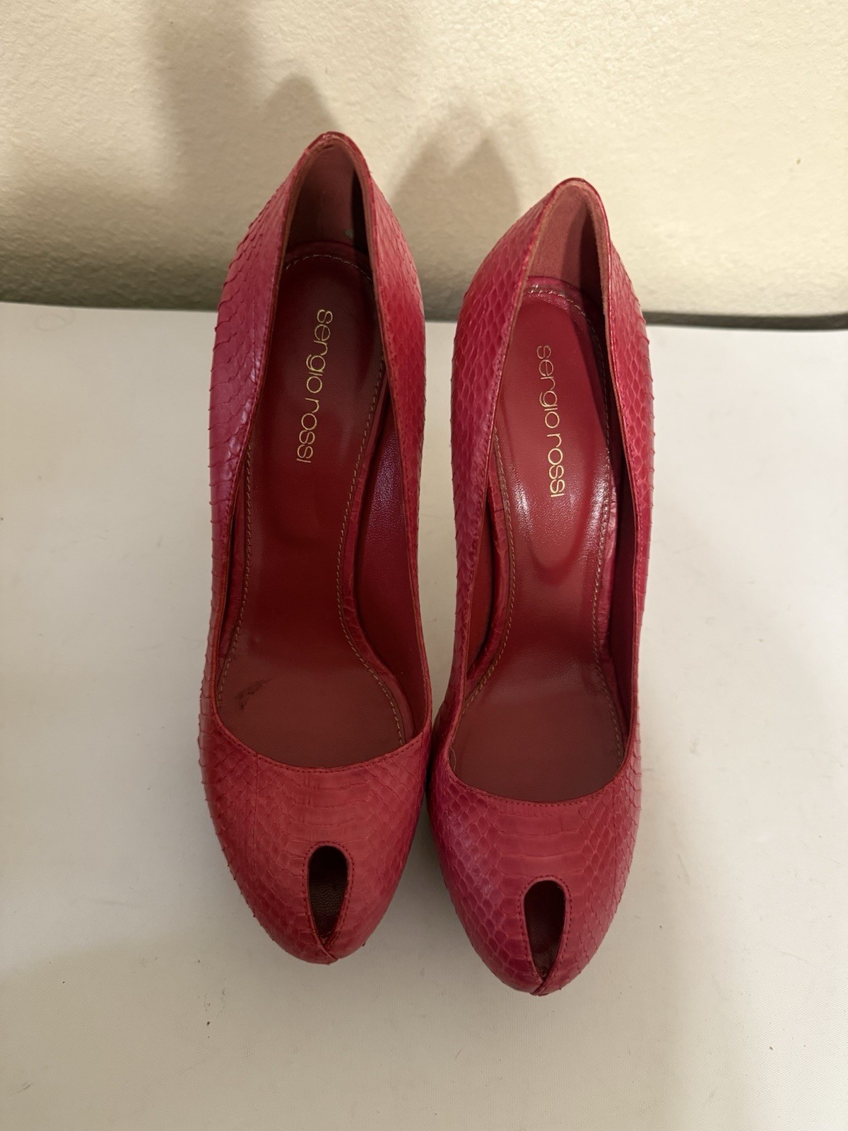 Sergio Rossi Pink Python Round Toe Platform Pumps… - image 9