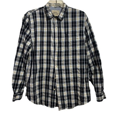 Just A Cheap Shirt Mens Large Blue Yellow Plaid Button Up Long Sleeve Pocket