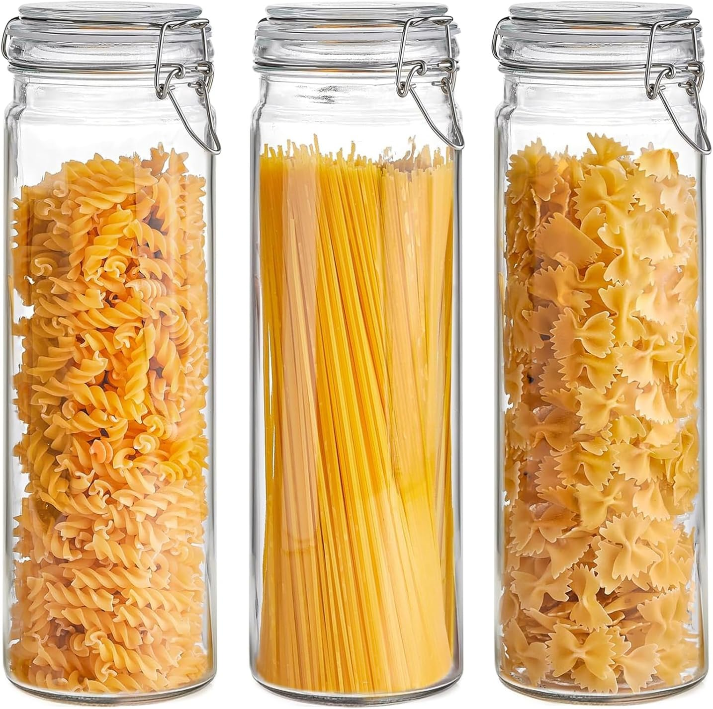 Airtight Glass Jars Set of 3, 0.5 Gallon Food Storage Jar with Lids, Tall Spaghe