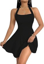 Milumia Women's Halter Backless A Line Flare Party Sleeveless Mini Dress