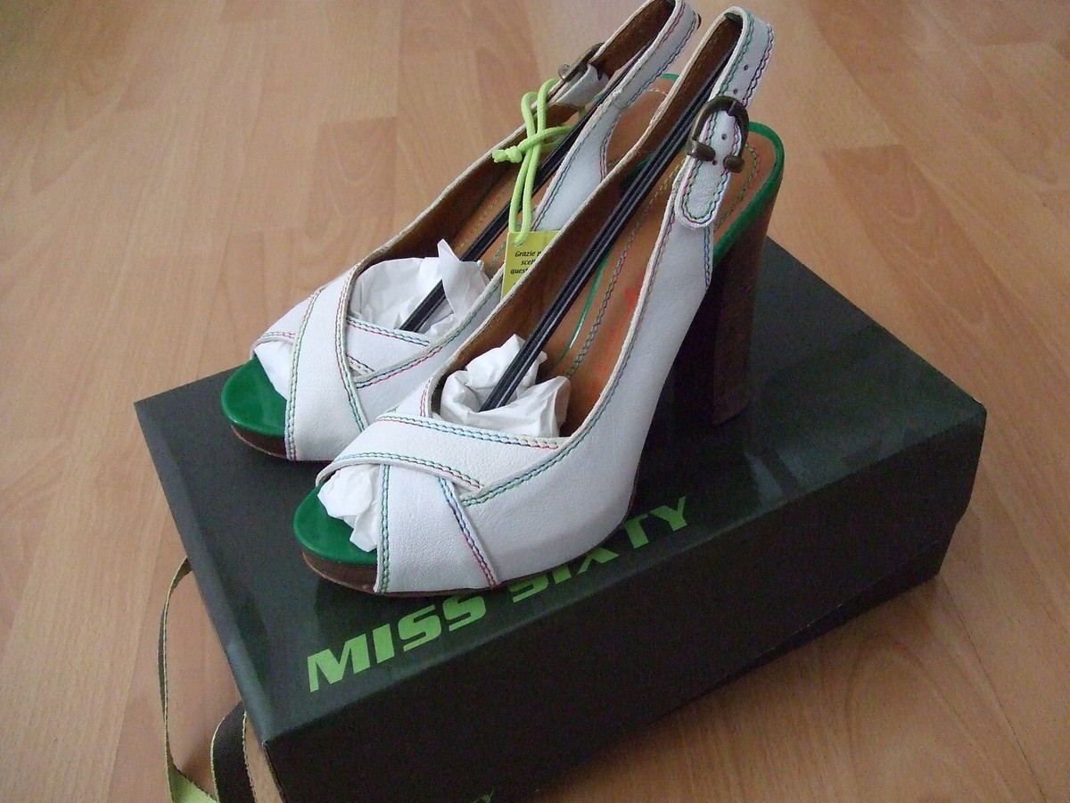 Miss Sixty White Green Rainbow Open Toe Retro Slingback