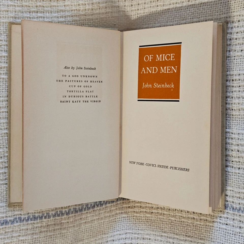Of Mice and Men by John Steinbeck 1st Edition 1937, HC, Typo "semed" pp 168 Foto 2 de 4