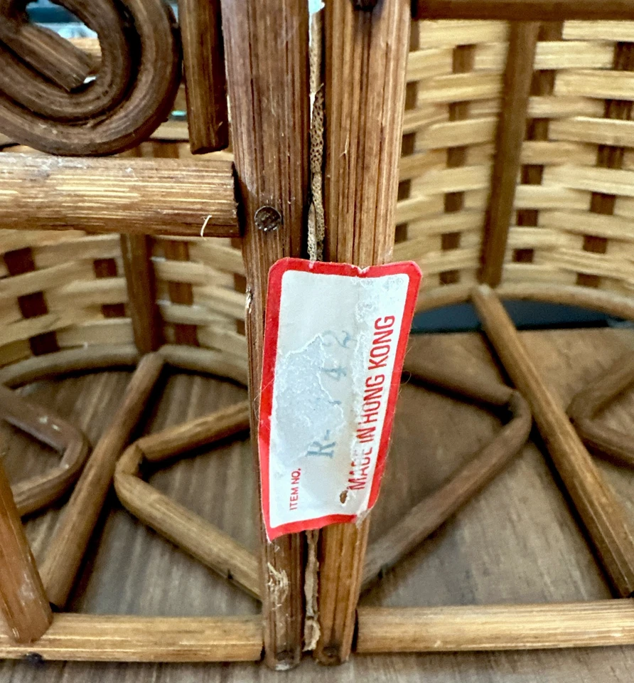 "Cesta de pared colgante vintage de mimbre ratán pavo real bambú boho chic 9,5"" de alto" Foto 4 de 4