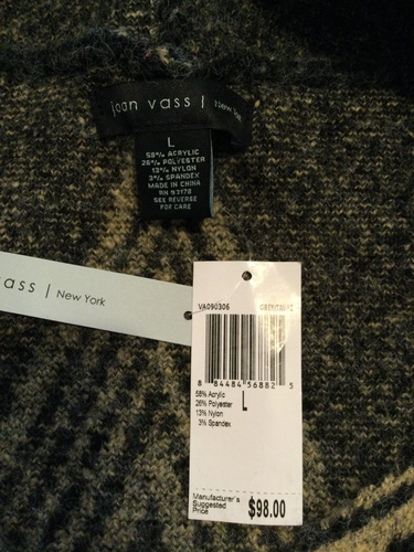Joan Vass Gray Cardigan Sweater Open Front $98 Size Large Beige Zig Zag Print - Picture 7 of 8