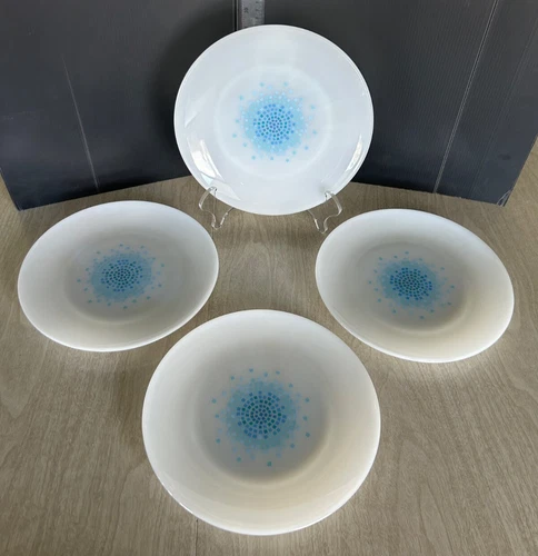 Vintage FIRE KING Blue Mosaic Anchor Hocking 10" Dinner Plates # 4891 set of 4