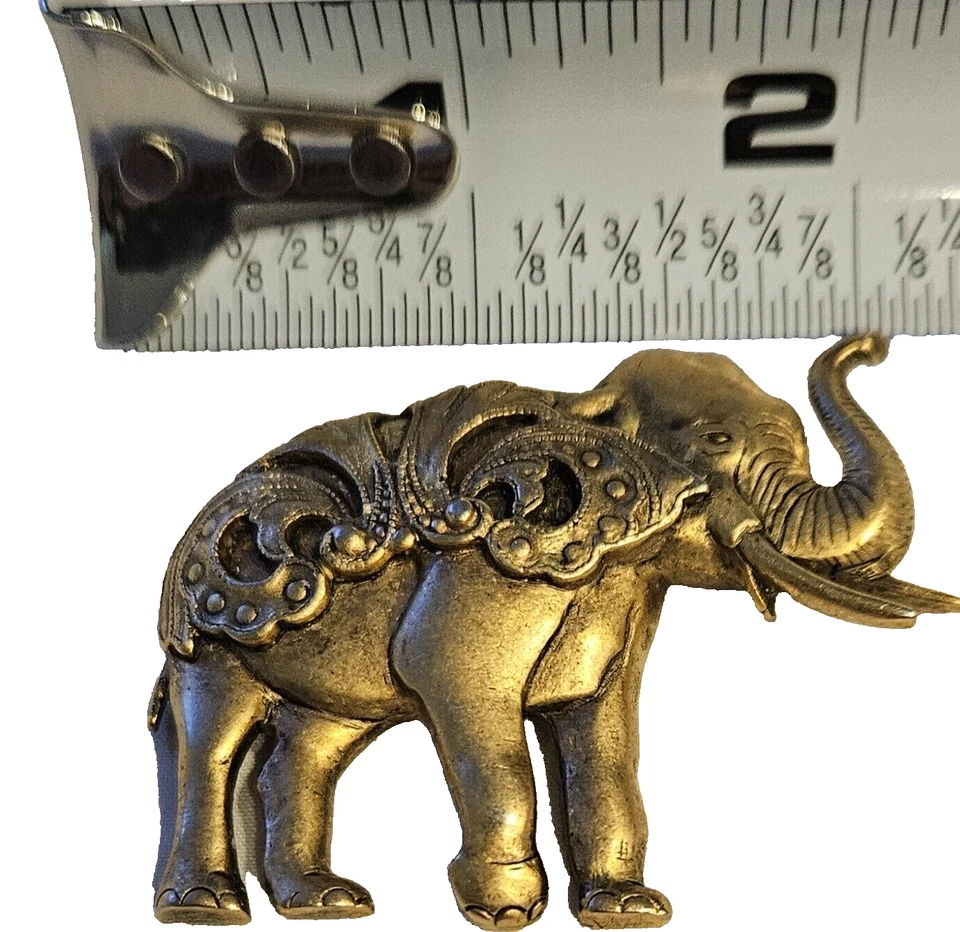 Broche elefante de latón de colección 3D tronco tono dorado joyería/2"L Foto 4 de 4