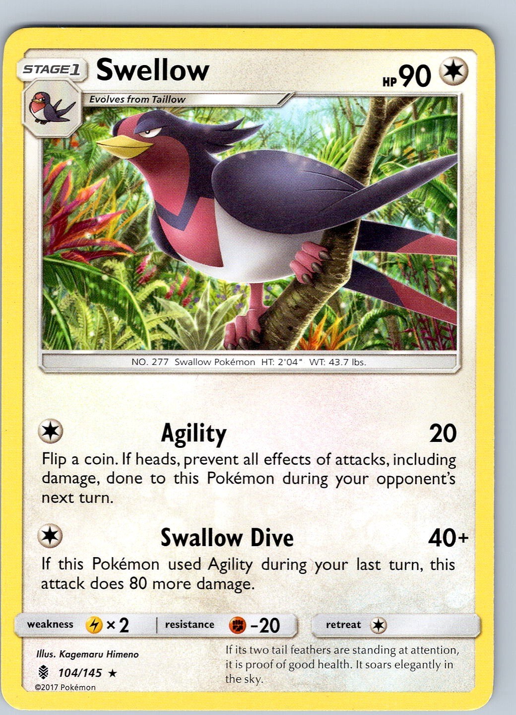 Pokemon TCG Swellow S&M Guardians Rising 104/145 Regular Rare Card LP-NM