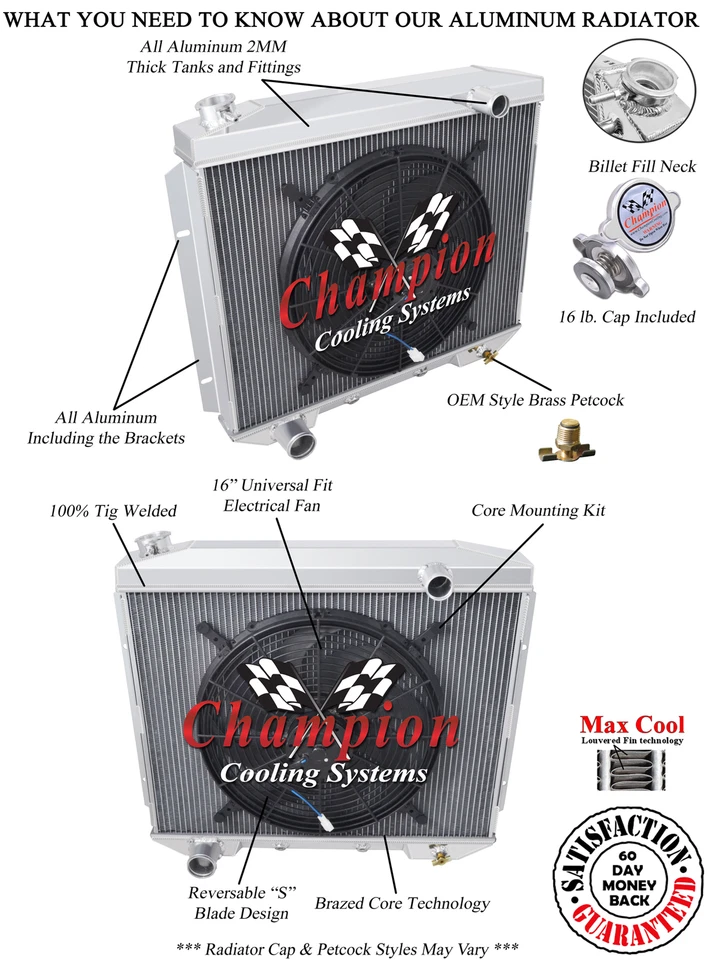 2 Row RS Champion Radiator,16" Fan-1957-1959 Ford Courier Sedan Delivery V8 Eng - Image 3 of 4
