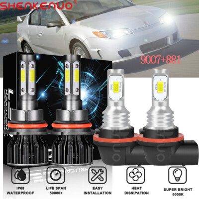 For Saturn ION 2004-2007 4pcs Combo 9007 881 LED Headlight + Fog Light Bulbs Kit