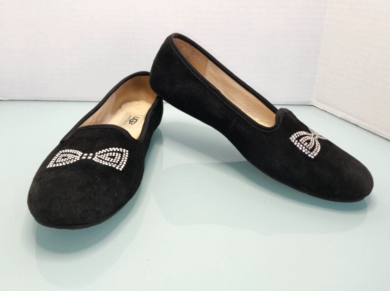 Scarpe comode piatte ballerine con fiocco cristallo UGG nere taglia 8