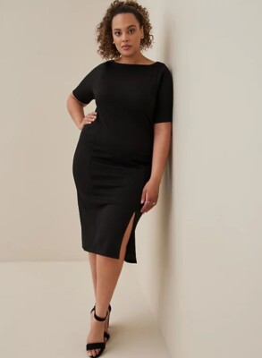 Torrid New Black Bodycon Midi Dress Slit Soft Stretch Short Sleeve Plus  Size 4X | eBay
