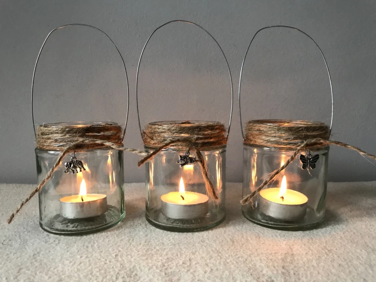 Hanging glass jar small lanterns candle holder rustic tea light wedding  gift