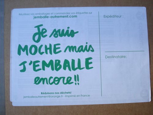 Lot de 100 étiquettes "Je suis MOCHE mais J'EMBALLE encore! Recyclage emballage - Picture 2 of 3