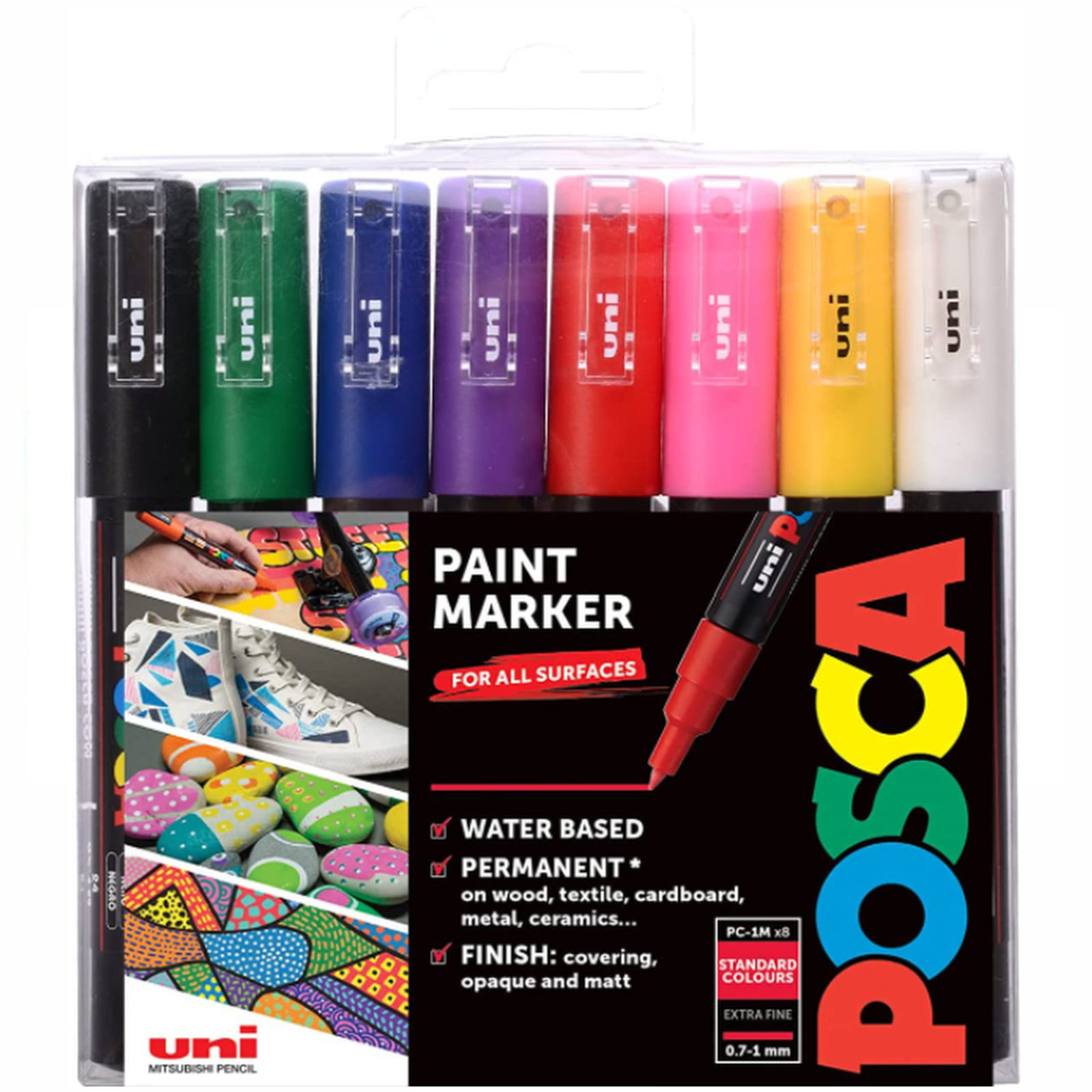 Uni POSCA Marker Pen PC-1M Extra Fine Set of 8 Assorted Colours