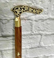 Antique Brass Victorian Handle Wooden Walking Stick Vintage Style Cane Designer.