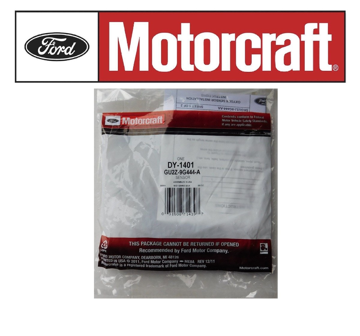 New OEM Ford Motorcraft Oxygen O2 Sensor DY-1401 GU2Z-9G444-A USA