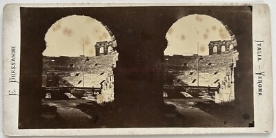 ITALY Verona Arenas c1860 Photo E. Bressanini Stereo Vintage Albumin 
