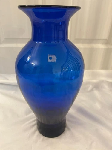 Vrg BLENKO Handblown Glass Cobalt Blue Vase 15" Mid-Century Modern MCM w/ Label