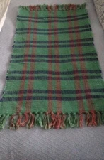 Throw Rug Woven Plaid Green, Terra-Cotta, Dark Blue - 20" x 36"