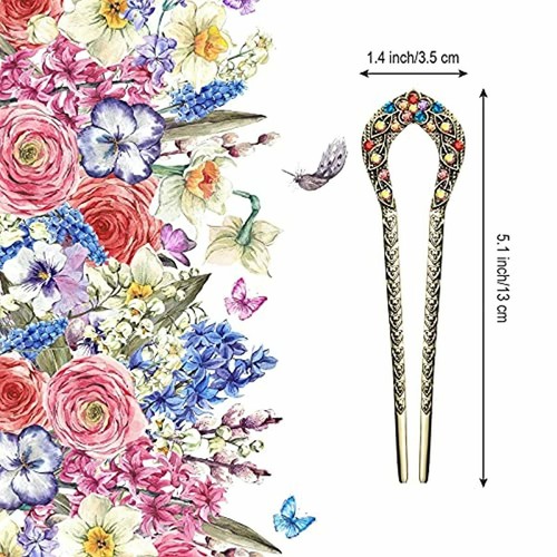 5 Pezzi Bastone Capelli Vintage Doppio Puntale Spilla Capelli Stick Forma U Cristallo Strass - Foto 3 di 9