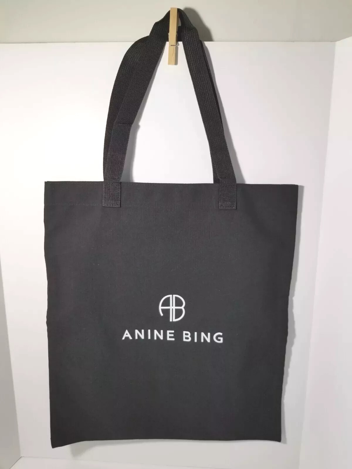 Anine Bing Remy Shopping Tote Bag Black Canvas with Logo New