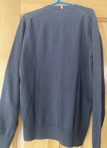 Maglione Tommy Hilfiger 1985 taglia S nero scollo a V misto cotone - Foto 6 di 8