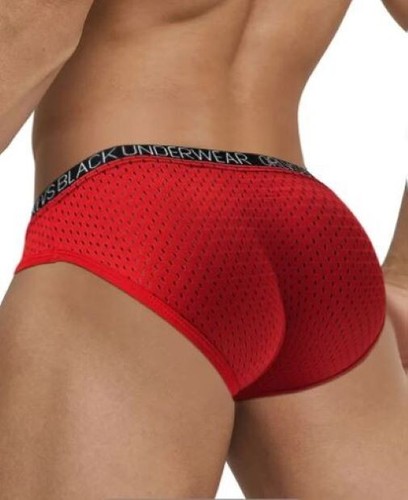 New Men's Sexy Red Mesh Butt Lifting V-Front Bikini Brief w/Contoured Pouch- Gay