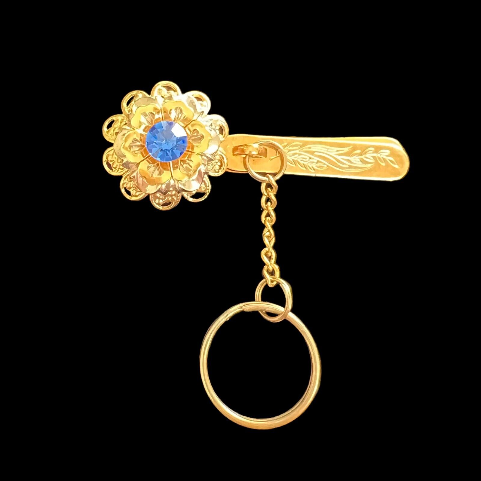 Vintage King’s Lost Key Finder Blue Stone Gold Toned Rhinestones Los Angeles USA