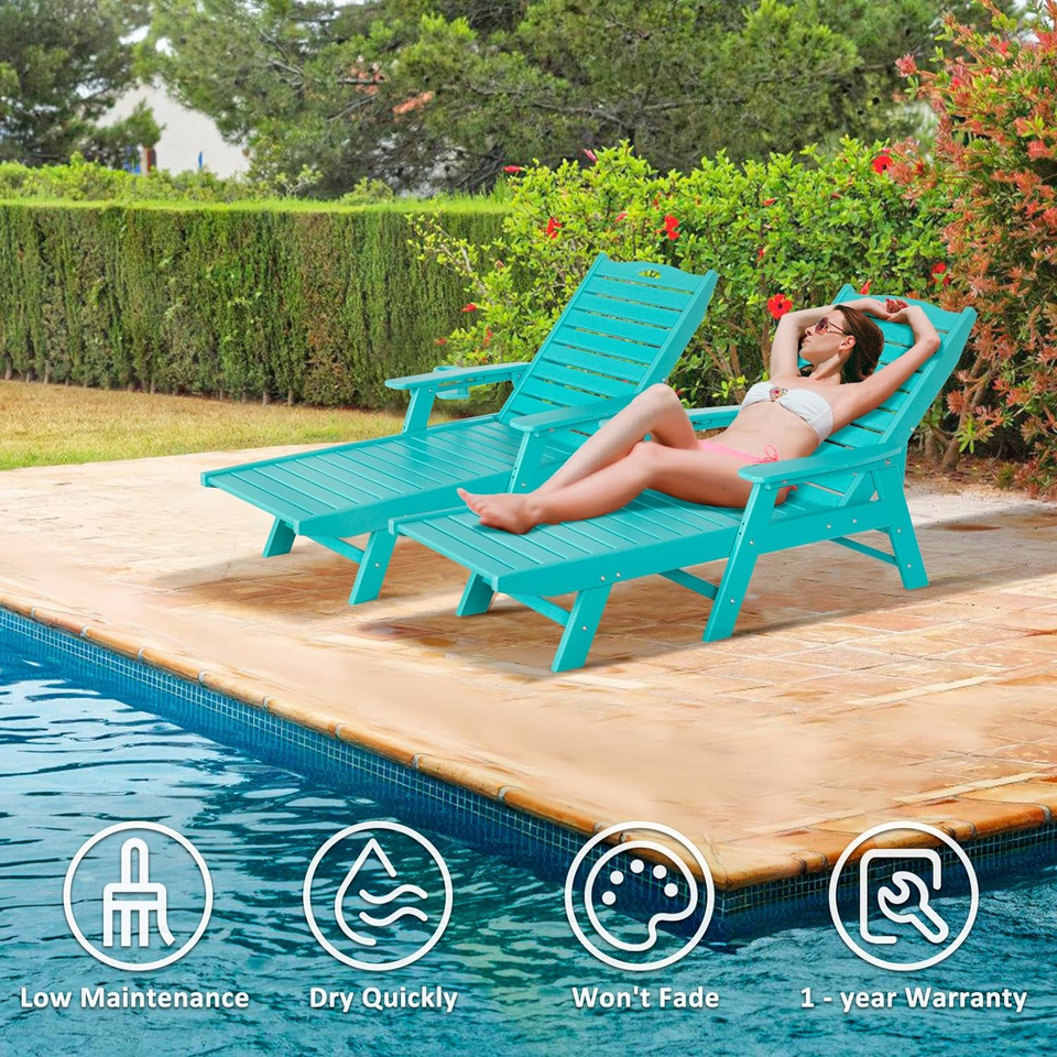 Nalone Chaise Lounge Outdoor with 5Position Adjustable Backrest, HDPE