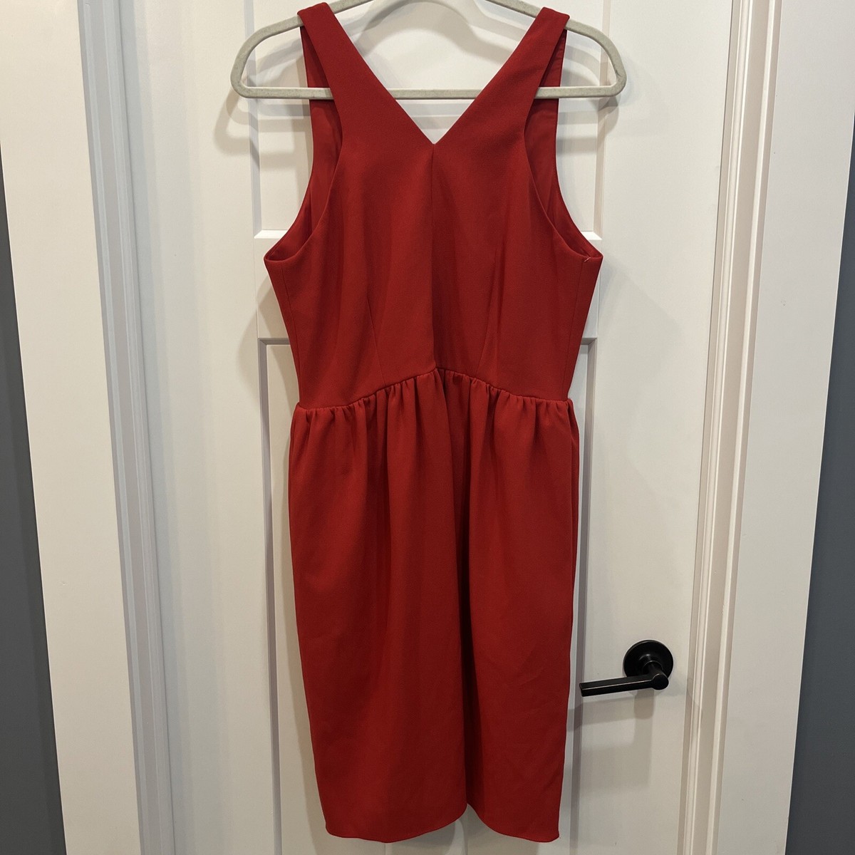 Halston Womens V Back Dress Color Halston Red Size 10 Pockets Halston Womens V Back Dress Color Halston Red Size 10 Pockets