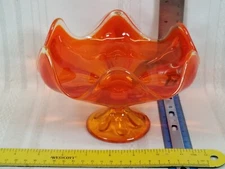 Viking Epic 6 Petal Compote Persimmon Orange 7" Pedestal Footed Art Glass Vtg