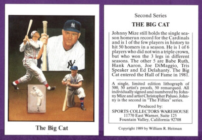 Johnny Mize St Louis/NY 1989 Sports Coll. Warehouse Christopher Paluso Art Promo