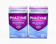 2 Phazyme Anti Gas MAXIMUM STRENGTH 250mg Simethicone 24 FAST GELS 02/2026