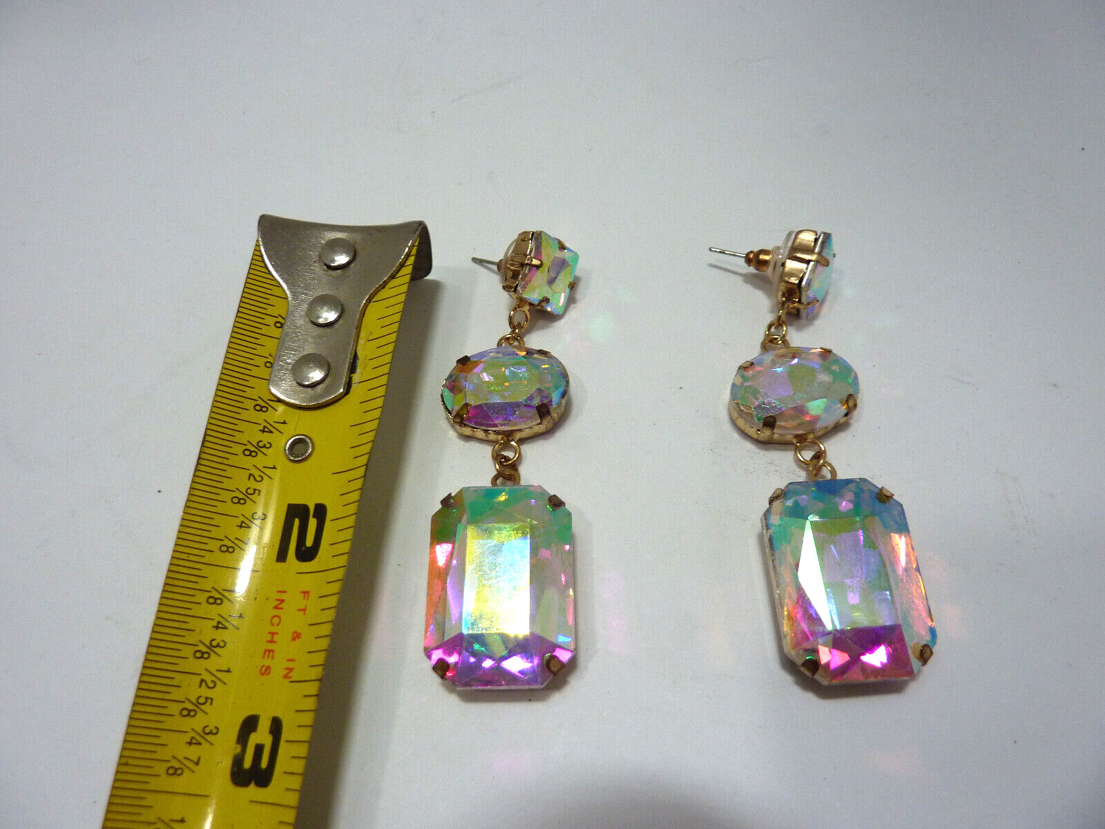 VINTAGE  Iridescent Rectangle Dangle Drop Pierced… - image 2