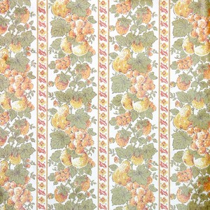 1970s Kitchen Vintage Wallpaper Yellow Orange Green Fruit Stripes