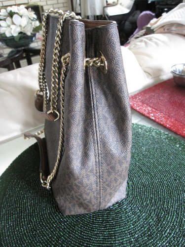 MICHAEL KORS Brown Signature Shoulder & Crossbody Handbag w Chain Strap EUC - Picture 2 of 10