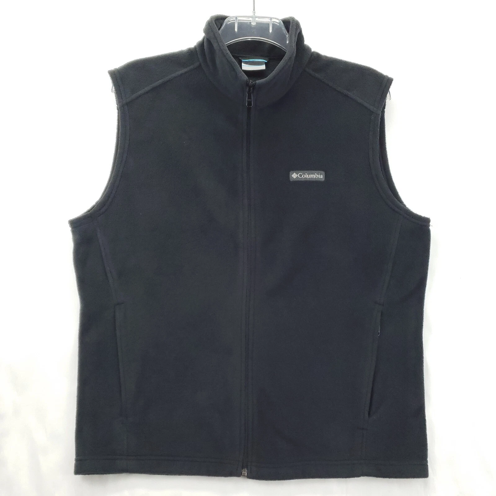 Columbia Vest Jacket Mens L Black Fleece Sleeveless Pockets Mock Neck Full Zip